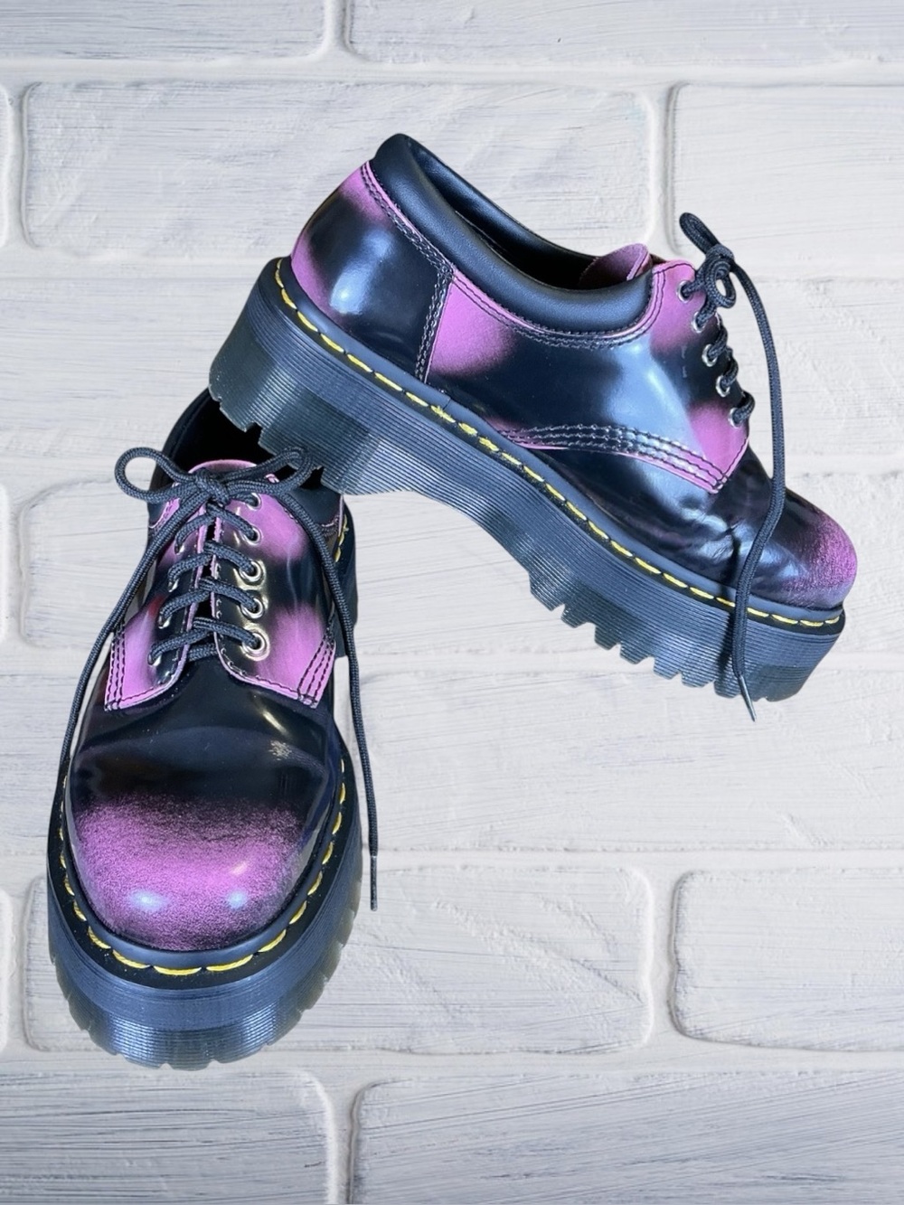 Dr. Martens Grunge Punk 8053 Quad Black Fondant Pink Rub-Off Platform Oxfords 8